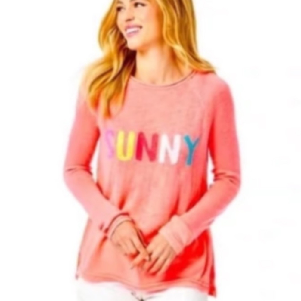NWT LILLY PULITZER Womans Medium Neon Coral Long Sleeve Top 'SUNNY' Sweater